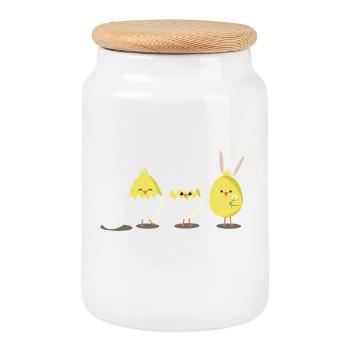 Happy Easter Chick Egg Easter Egg - Cookie Jar with Wooden Lid - white - Front
