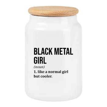 Métal noir - Boîte à biscuits avec couvercle en bois - blanc - Devant