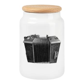 Vintage Noir Accordion - Cookie Jar with Wooden Lid - white - Front