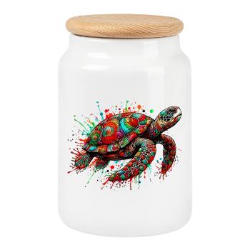 Turtle - Cookie Jar with Wooden Lid - white - Front