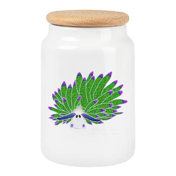 Leaf Sheep Snail, Drawing - Cookie Jar with Wooden Lid - white - Front
