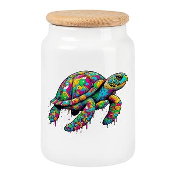 Turtle - Cookie Jar with Wooden Lid - white - Front