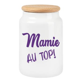 MAMIE. FÊTE DES MÈRES. BONNE FÊTE MAMIE - Boîte à biscuits avec couvercle en bois - blanc - Devant