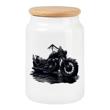 Moto Rusty Apocalypse - Crâne Dark Fantasy - Boîte à biscuits avec couvercle en bois - blanc - Devant
