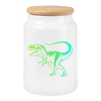 Dinosaur Tyrannosaurus Rex, Blue Green T-Rex - Cookie Jar with Wooden Lid - white - Front