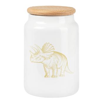 Triceratops Dinosaur Drawing - Cookie Jar with Wooden Lid - white - Front