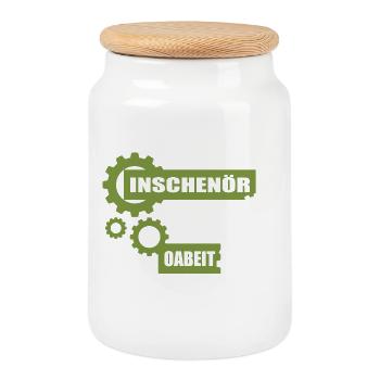 Inschenör ba da Oabeit, engineer at work - Cookie Jar with Wooden Lid - white - Front