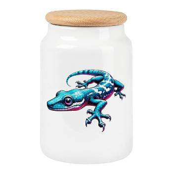 Gecko - Keksdose mit Holzdeckel - Weiß - Vorne