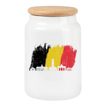 Art d’éclaboussure de la ligne d’horizon de la ville - Boîte à biscuits avec couvercle en bois - blanc - Devant