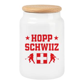 Hopp Schwiiz Eishockey Nationalmannschaft - Keksdose mit Holzdeckel - Weiß - Vorne