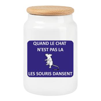 Quand le chat n'est pas là les souris dansent - Boîte à biscuits avec couvercle en bois - blanc - Devant
