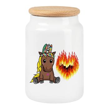 Hippie Horse Valentine Heart Fiery Love Hearts - Cookie Jar with Wooden Lid - white - Front