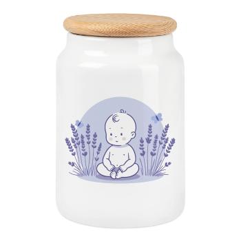 Baby im Lavendel - Keksdose mit Holzdeckel - Weiß - Vorne