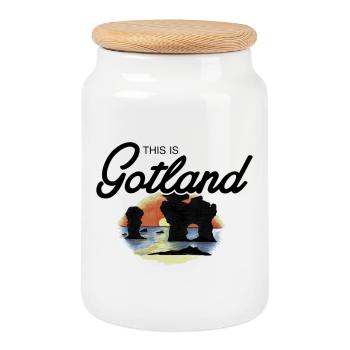 Das ist Gotland - Rauk - Keksdose mit Holzdeckel - Weiß - Vorne