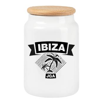 IBIZA – Bachelor Party under Palm Trees 2c - Cookie Jar with Wooden Lid - white - Front