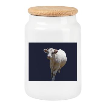 vache vache laitiere - Boîte à biscuits avec couvercle en bois - blanc - Devant