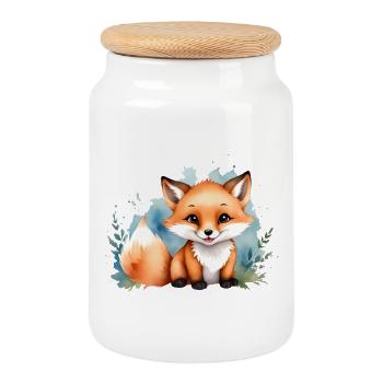Niedlicher kleiner Fuchs - Aquarellmotiv - Keksdose mit Holzdeckel - Weiß - Vorne