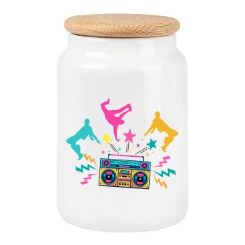Boombox Neon Dancing Silhouettes - Cookie Jar with Wooden Lid - white - Front