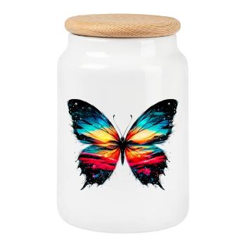 Papillon - Boîte à biscuits avec couvercle en bois - blanc - Devant