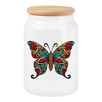 Papillon - Boîte à biscuits avec couvercle en bois - blanc - Devant
