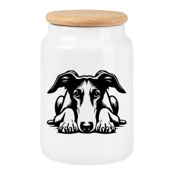 Tête de Galgo avec pattes - Boîte à biscuits avec couvercle en bois - blanc - Devant