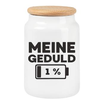 Meine Geduld ist bei 1 % - Keksdose mit Holzdeckel - Weiß - Vorne