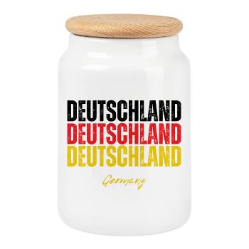 Flagge Deutschlands, deutscher Stolz - Keksdose mit Holzdeckel - Weiß - Vorne