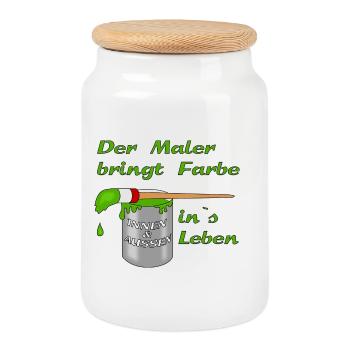 Maler Farbtopf mit Pinsel - Keksdose mit Holzdeckel - Weiß - Vorne
