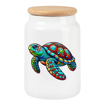 Turtle - Cookie Jar with Wooden Lid - white - Front