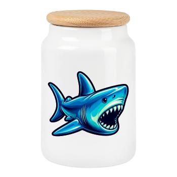 Requin - Boîte à biscuits avec couvercle en bois - blanc - Devant