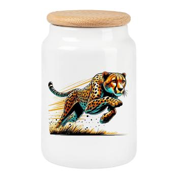 Cheetah - Cookie Jar with Wooden Lid - white - Front