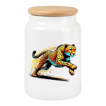 Cheetah - Cookie Jar with Wooden Lid - white - Front