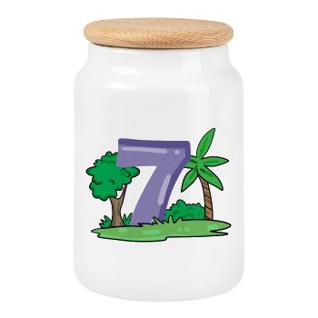 7 Number Number Motif Seven - Cookie Jar with Wooden Lid - white - Front