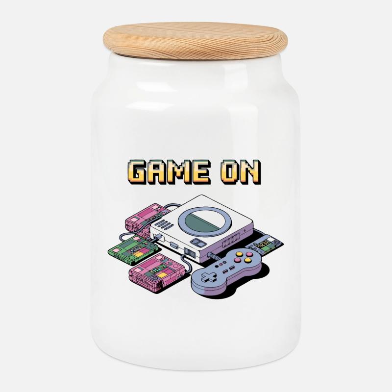 Retro Gaming Console Design - Cookie Jar with Wooden Lid - white
