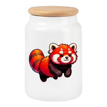 Red panda - Cookie Jar with Wooden Lid - white - Front