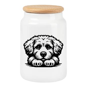 Tête bolognaise avec pattes - Boîte à biscuits avec couvercle en bois - blanc - Devant