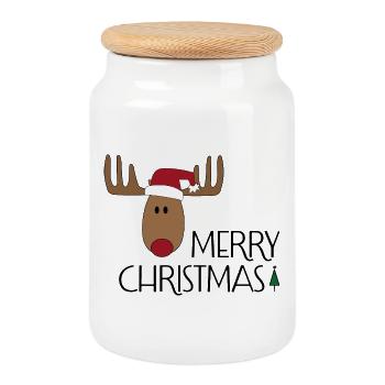 Frohe Weihnachten - Keksdose mit Holzdeckel - Weiß - Vorne