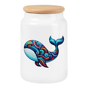 Baleine - Boîte à biscuits avec couvercle en bois - blanc - Devant