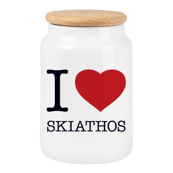 I LOVE SKIATHOS - Cookie Jar with Wooden Lid - white - Front