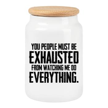 you people must be exhausted - Cookie Jar with Wooden Lid - white - Front