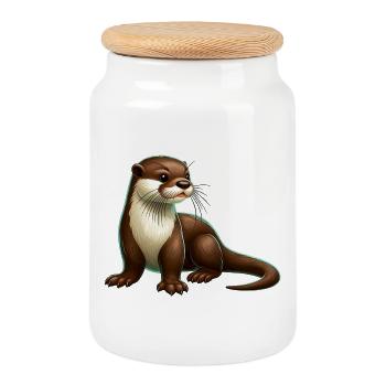 Otter - Cookie Jar with Wooden Lid - white - Front