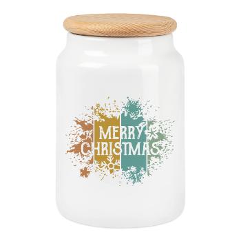 retro Merry Christmas Schneeflocke Eiskristall - Keksdose mit Holzdeckel - Weiß - Vorne
