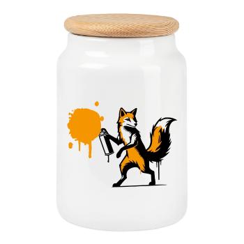 Graffiti fox in creative stencil style - Cookie Jar with Wooden Lid - white - Front