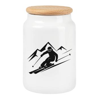 Skiers Ski Winter Winter Holiday Winter sports - Cookie Jar with Wooden Lid - white - Front