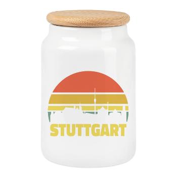 Stuttgart Skyline Retro Vintage Silhouette - Cookie Jar with Wooden Lid - white - Front
