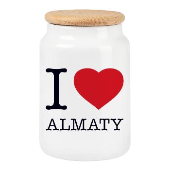 I LOVE ALMATY - Keksdose mit Holzdeckel - Weiß - Vorne