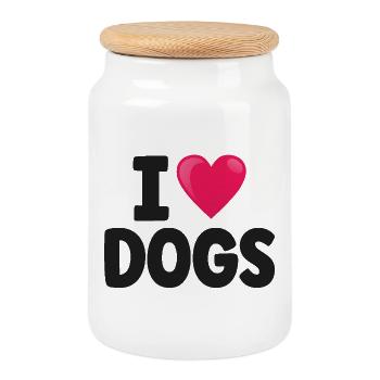 Chien - Boîte à biscuits avec couvercle en bois - blanc - Devant