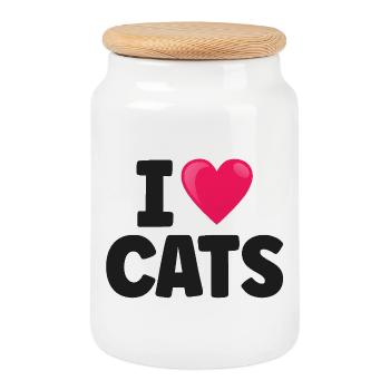 Chat - Boîte à biscuits avec couvercle en bois - blanc - Devant