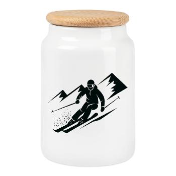 Skifahrer Ski Winter Winterurlaub Wintersport - Keksdose mit Holzdeckel - Weiß - Vorne