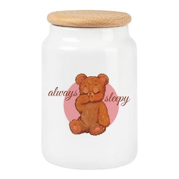 Always Sleepy Bärchen - Keksdose mit Holzdeckel - Weiß - Vorne